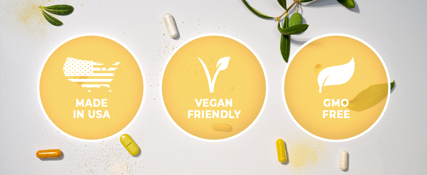 Product Certifications Made In USA Vegan Friendly GMO Free Capsules Tablets Yellow