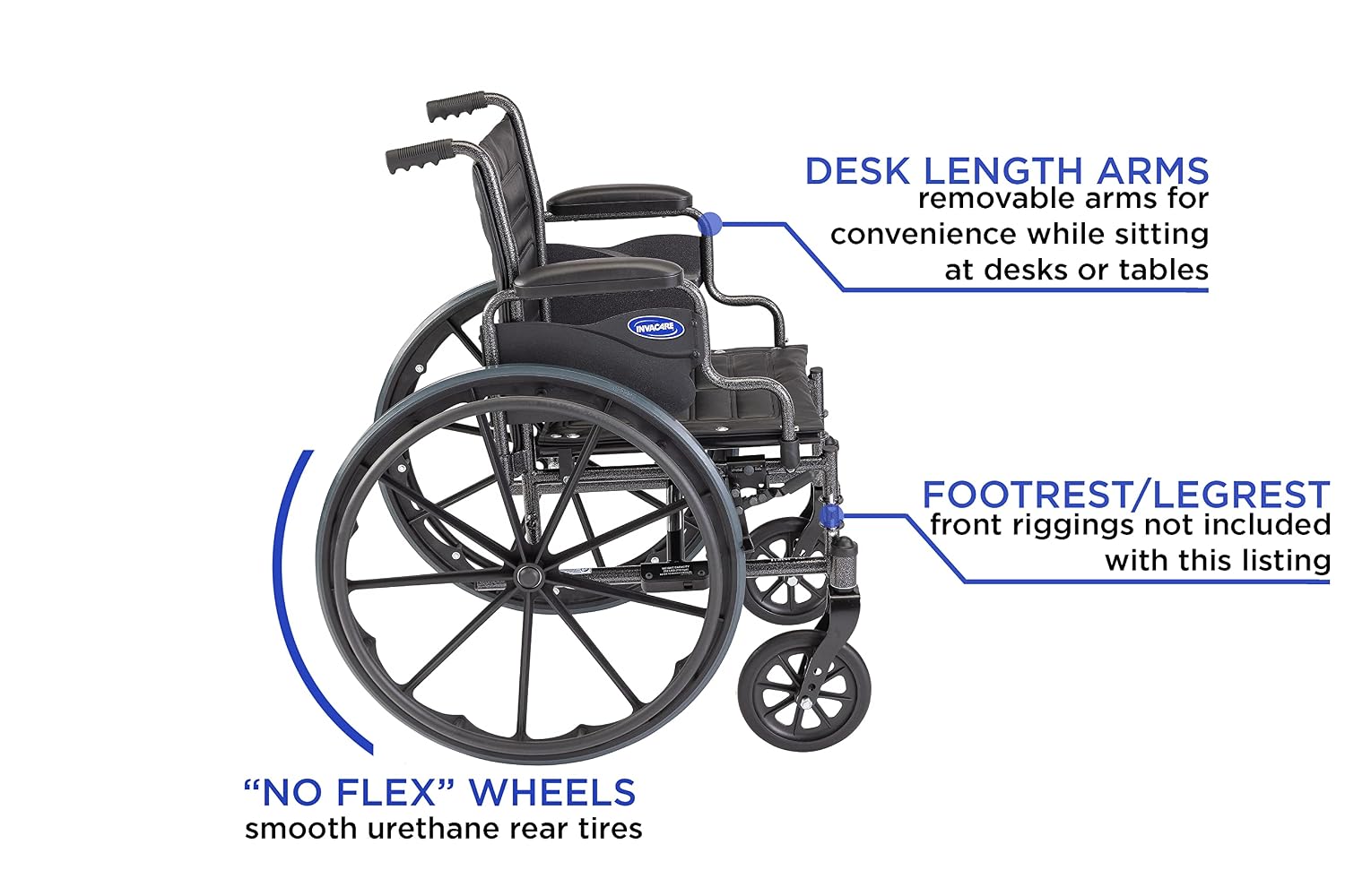 Invacare TREX20RP Series Tracer EX2 Standard Folding Wheelchair for Adults with 20" Seat Width and Desk Arms