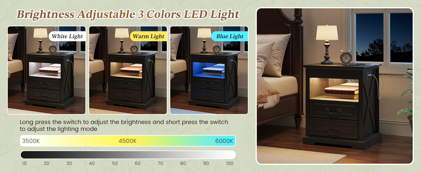 night stands with charging station and led lights