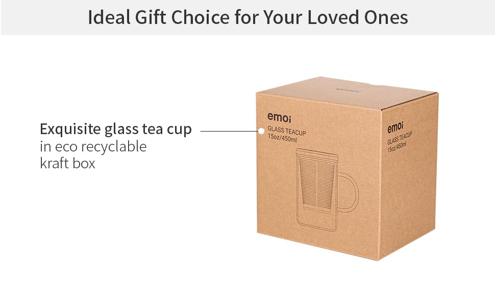 Emoi 15 oz Glass Tea Cup with Infuser &amp;amp; Lid, Ideal for Loose Leaf Tea, Gray