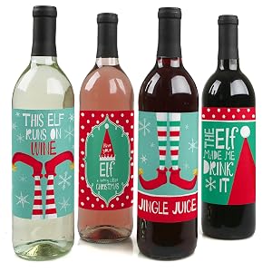 Elf Squad Christmas Holiday Xmas Party Wine Bottle Labels