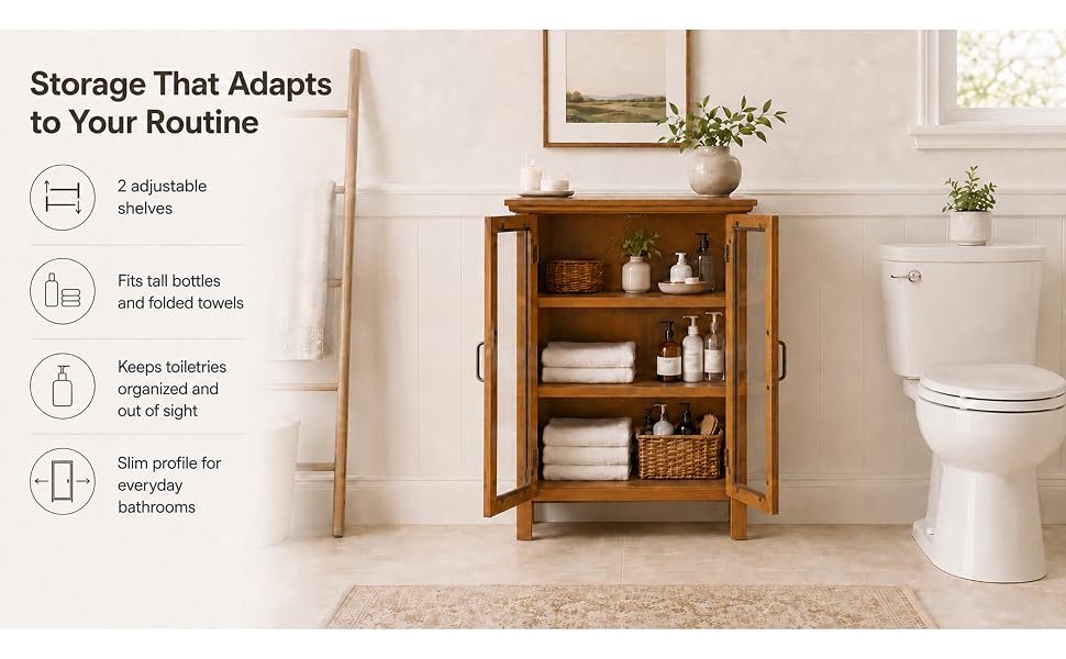 Smart Storage with adjustable shelf, engineered wood build and chrome knobs