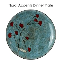 blue red floral accent round stoneware dinnerware dish set setting for 4 microwave dishwasher safe