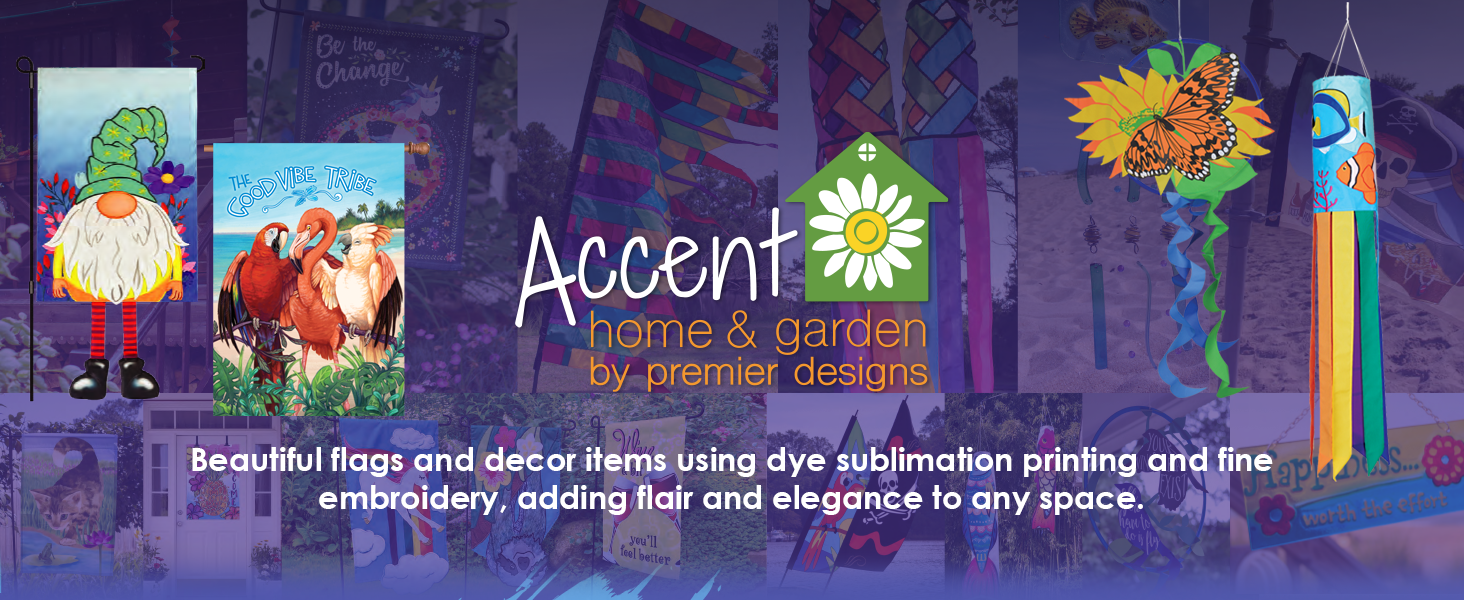 Accent home flags, sublimation print decor, elegant garden flags, embroidered outdoor decor
