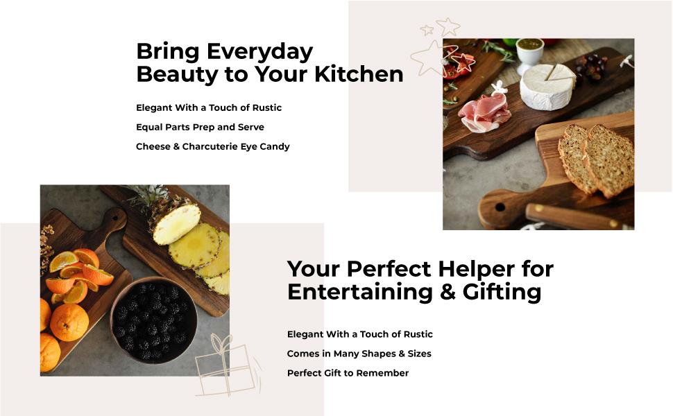 Rustic elegant chopping and butcher block good as a gift for newlyweds, weddings, holidays, or mom