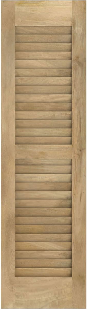 15"W x 48"H Americraft Two Equal Louver Exterior Real Wood Shutters (Per Pair), Unfinished