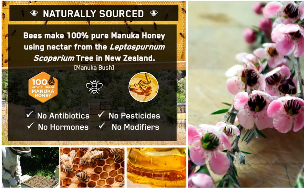 naturally sourced from manuka honey bees in New Zealand