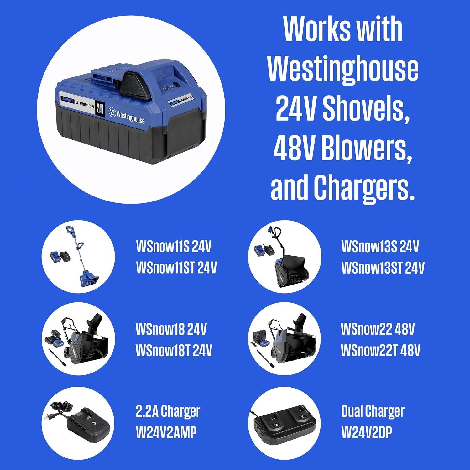Westinghouse WSnow11S 24V Cordless Snow Shovel 11 Inch Kit, 24V 4Ah Battery, Fast Charger, Electric Snow Shovel with 20ft Throwing Distance, Plows 75lbs/min, Compatible with Snow Joe Batteries