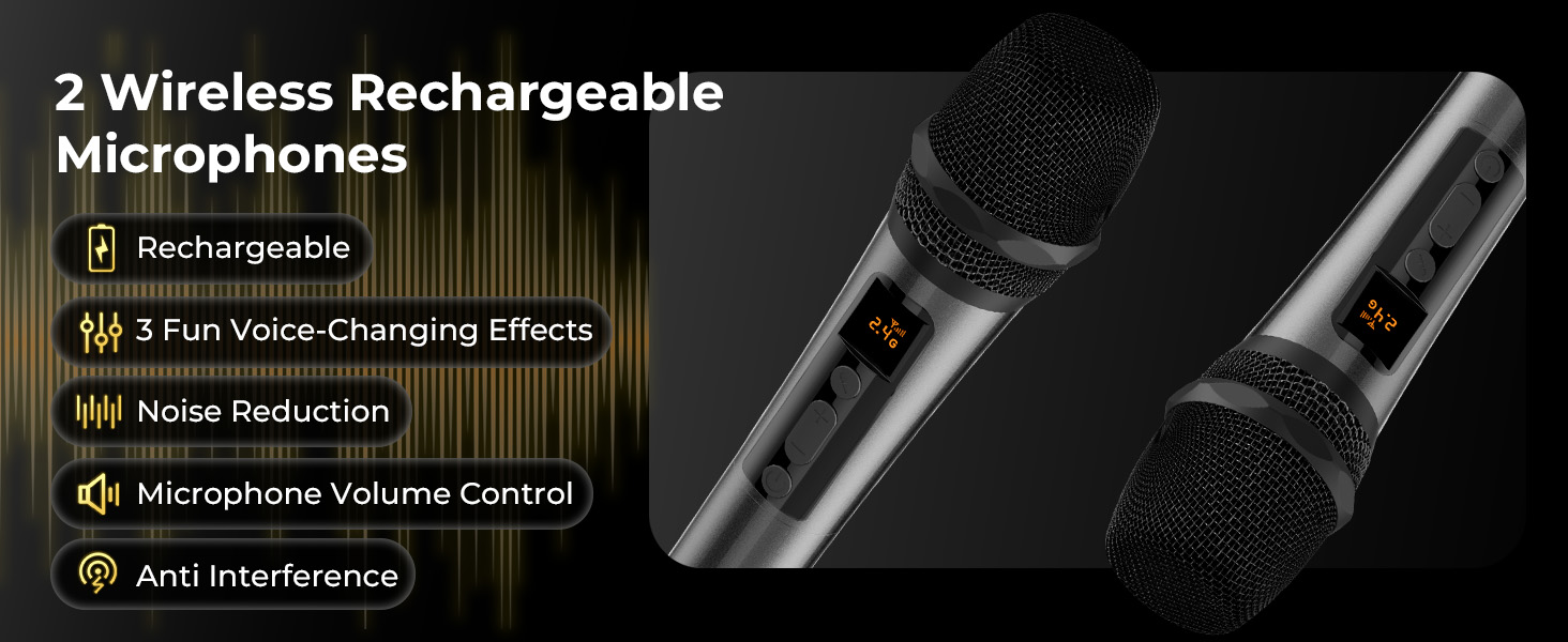 Bluetooth Speaker with 2 Wireless Microphones
