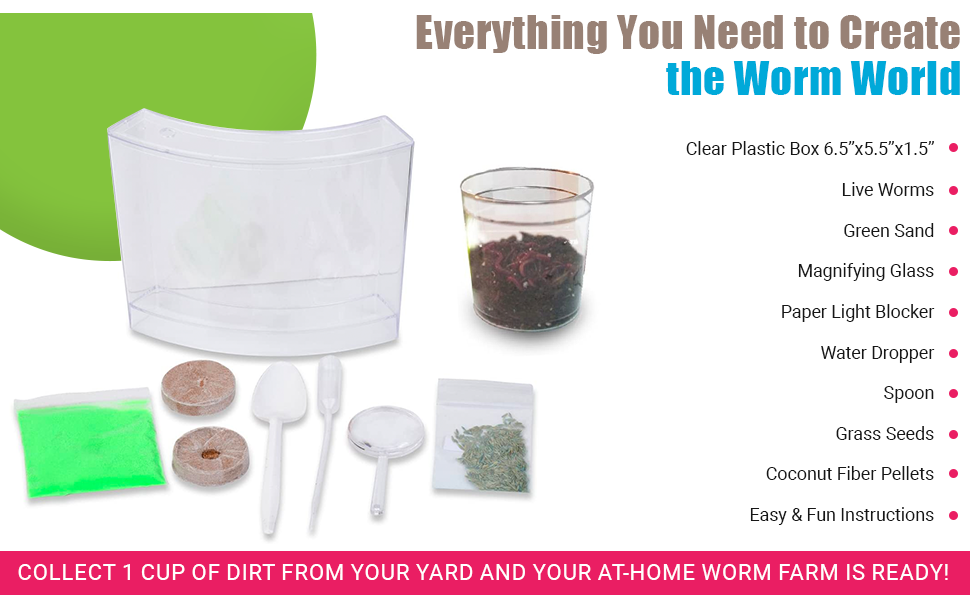 worm farm supplies including live worms, sand, seeds, coconut fiber, more.