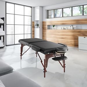 Comfortable padded table, salons, therapy, sturdy frame, tilt backrest, headrest, massage, treatment