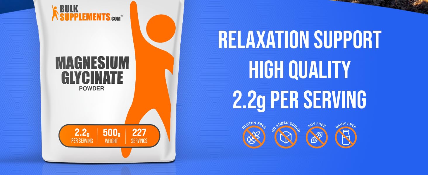 BulkSupplements Magnesium Glycinate Powder Relaxation Support High Quality 2.2 grams per Serving