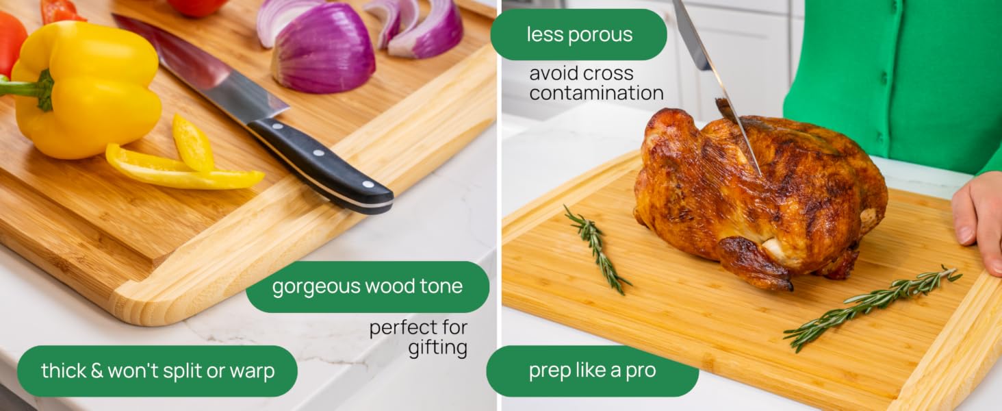 Chopping block non toxic cutting board bamboo kitchen work surface with lip juice groove cover