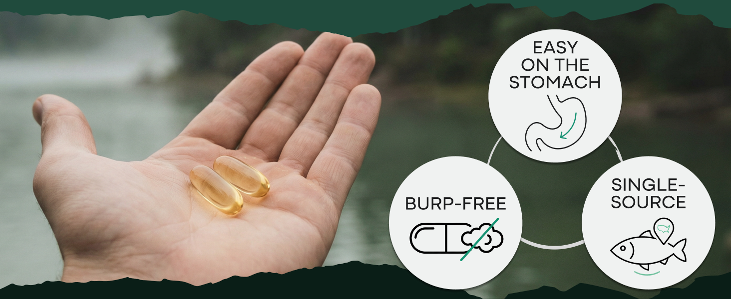 Burp Free, Easy on stomach, Menhaden fish oil caps