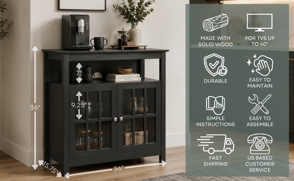 8066070 Big Sur Highboy TV Stand with Storage Cabinets - Black - Closeup Banner