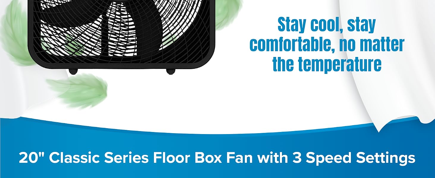 Hurricane 20 Inch Classic Series Floor Box Fan with 3 Speed Settings, Black