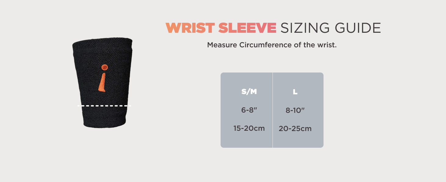 Wrist sleeve sizing guide - S/M to L based on wrist circumference measurement