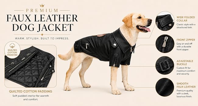 winter dog leather jacket padded dog jacket