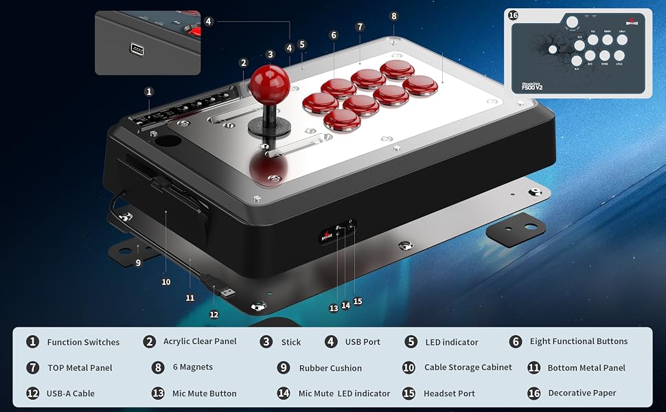 MAYFLASH Universal Arcade Fighting Stick F500 for Switch 2, Xbox Series X/S, PS5, PS4