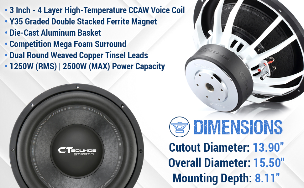 ct sounds car 15 inch subwoofer 1250 watts rms power 15in speaker sub bass