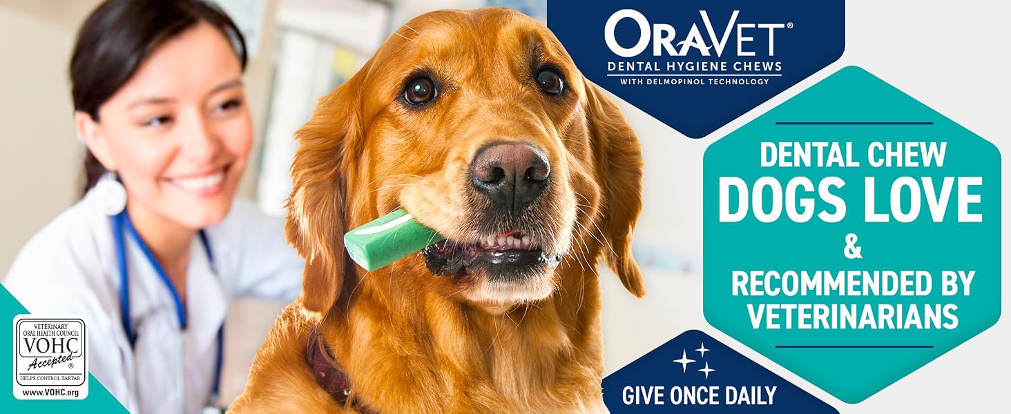 OraVet dental health chews are loved by dogs and recommended by vets