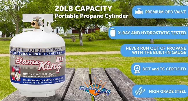 Flame King 20LB Empty Steel Propane Tank LP Cylinder w/ OPD Valve &amp; Built-in Gauge