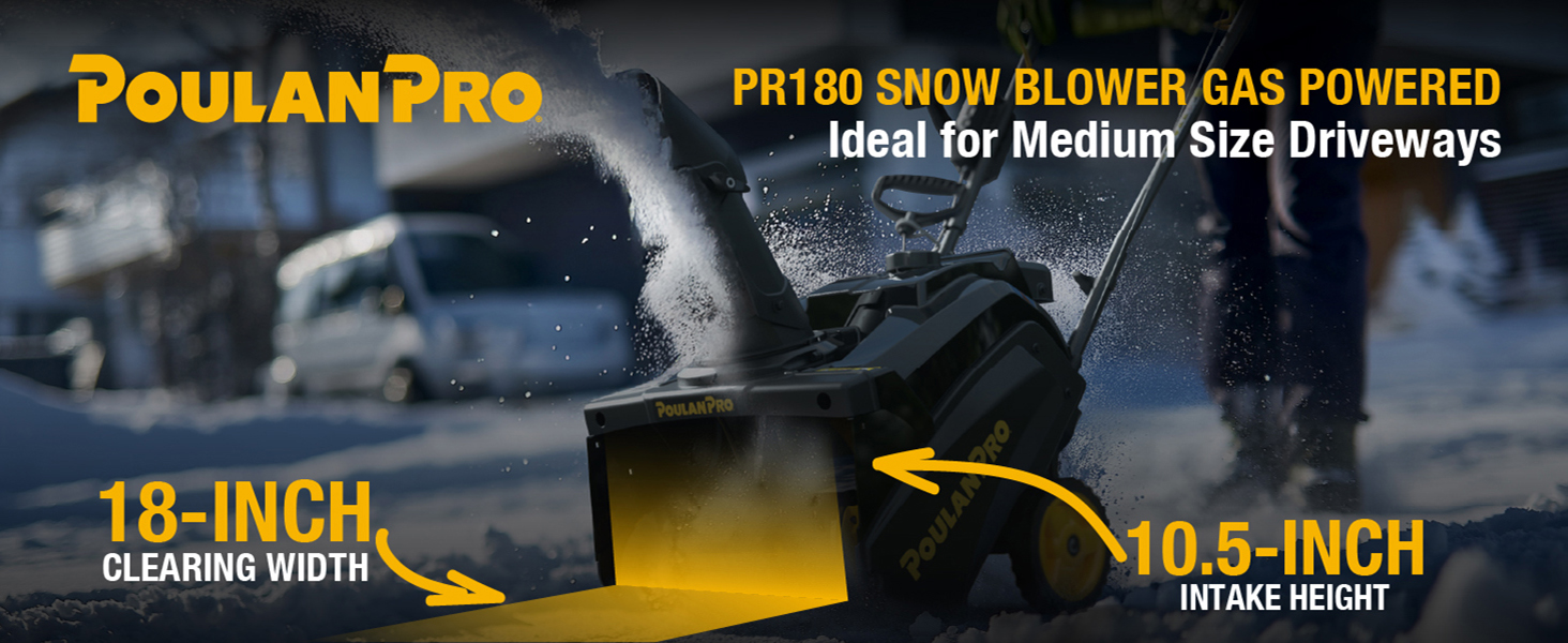 Poulan Pro Snow Blower Gas Powered, Single Stage 18 Inch Gas Snow Thrower with Electric Start