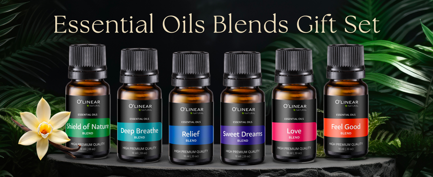 Blends essential oils set, Shield of Nature, Deep Breathe, Relief, Sweet Dreams, Love, Feel Good