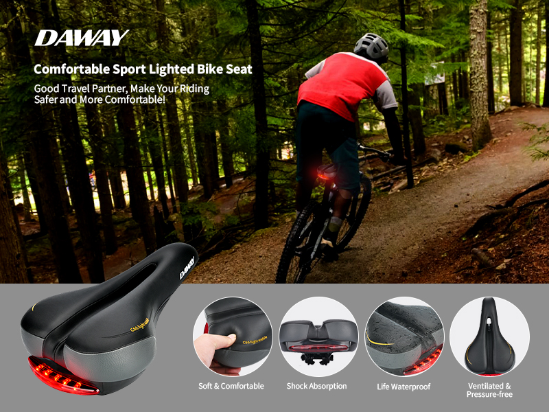 DAWAY C66 Comfortable Touring Bicycle Seat with Taillight