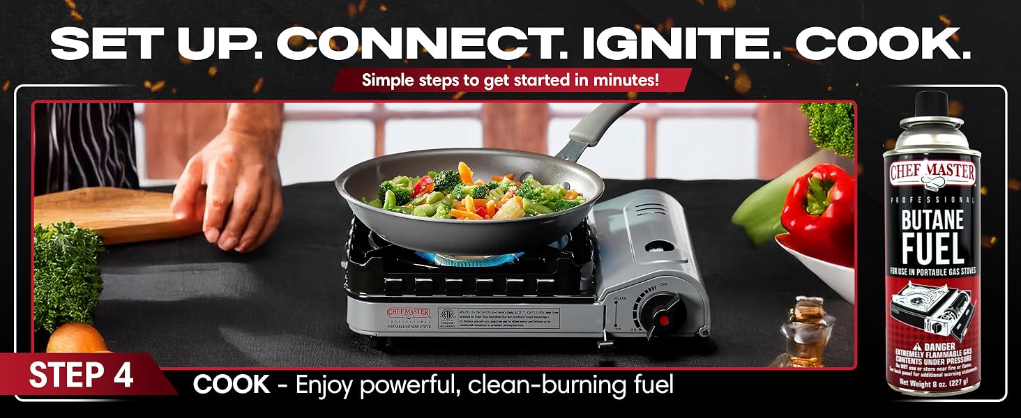 8oz. Butane Fuel Canister by Chef Master, Tin Fuel Refill for Kitchen Torch, Portable Camp Stove