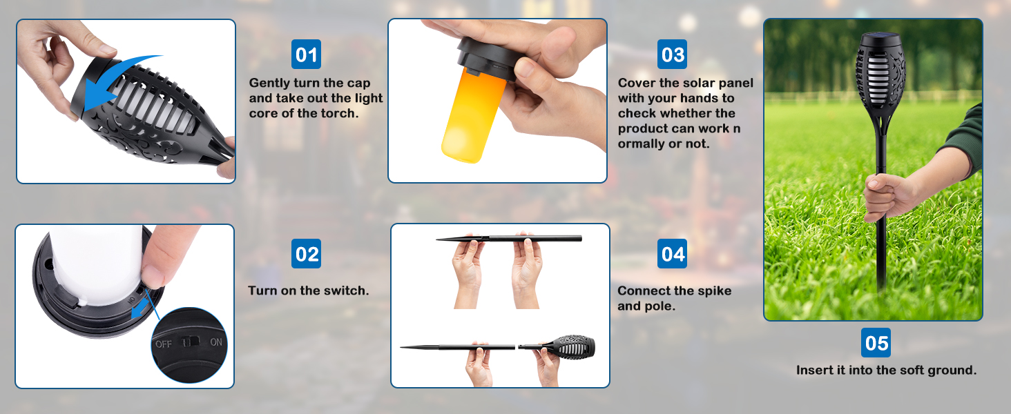 solar torch lights outdoor flickering flame