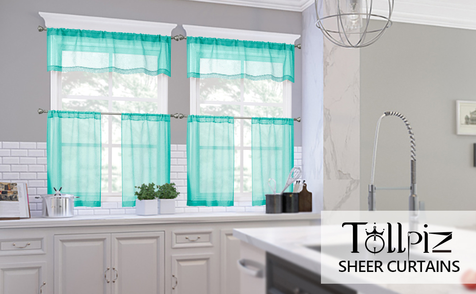 Tollpiz sheer tier curtains, valance, bedroom, living room, kids’ room, nursery, kitchen, bathroom