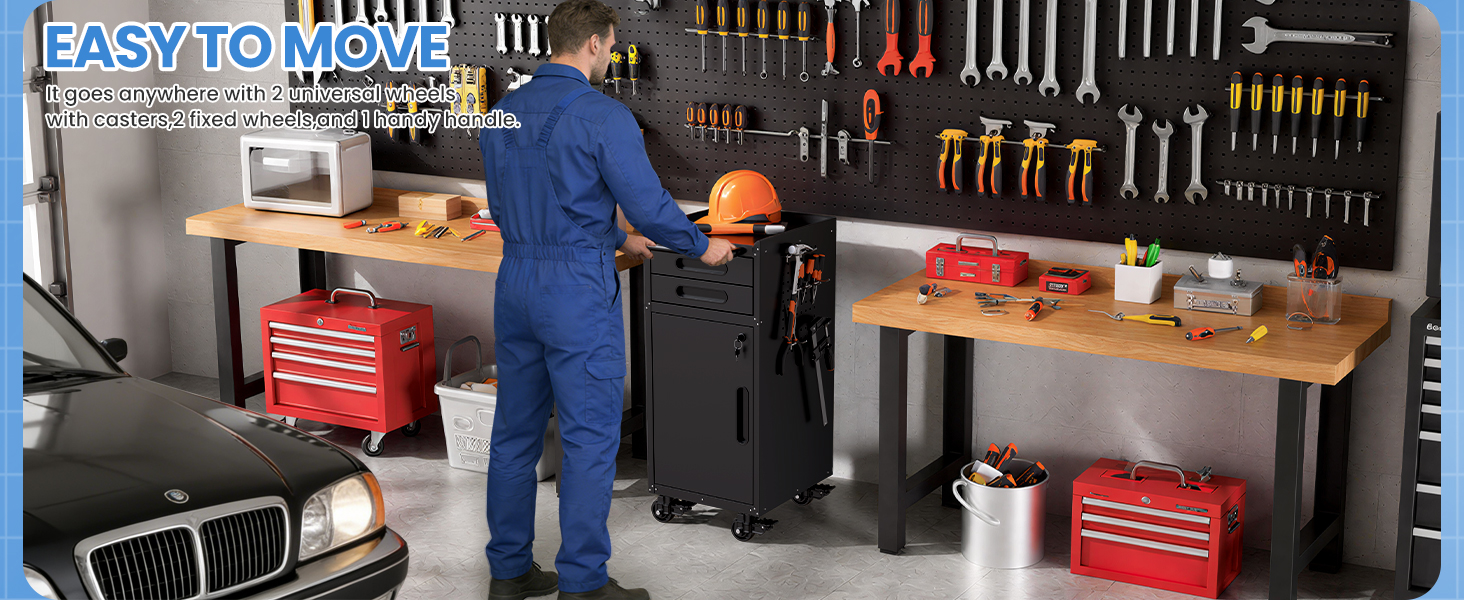 Garage Storage Cabinet with Drawers on Wheels