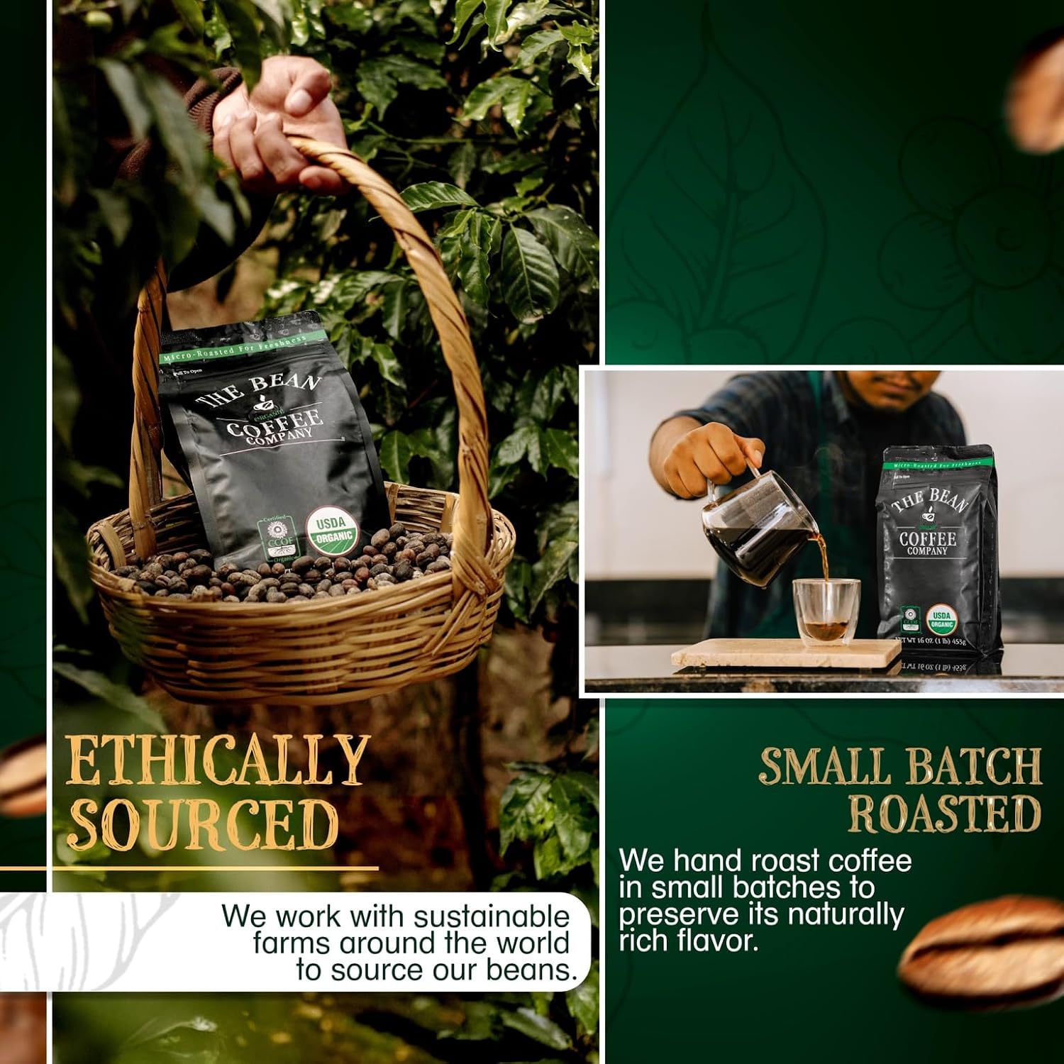 The Bean Organic Coffee Company Le Bean, Dark French Roast, Whole Coffee, 16-Ounce Bag