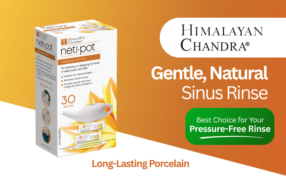 Himalayan Sinus Rinse Porcelain Neti Pot with 30 Sachets