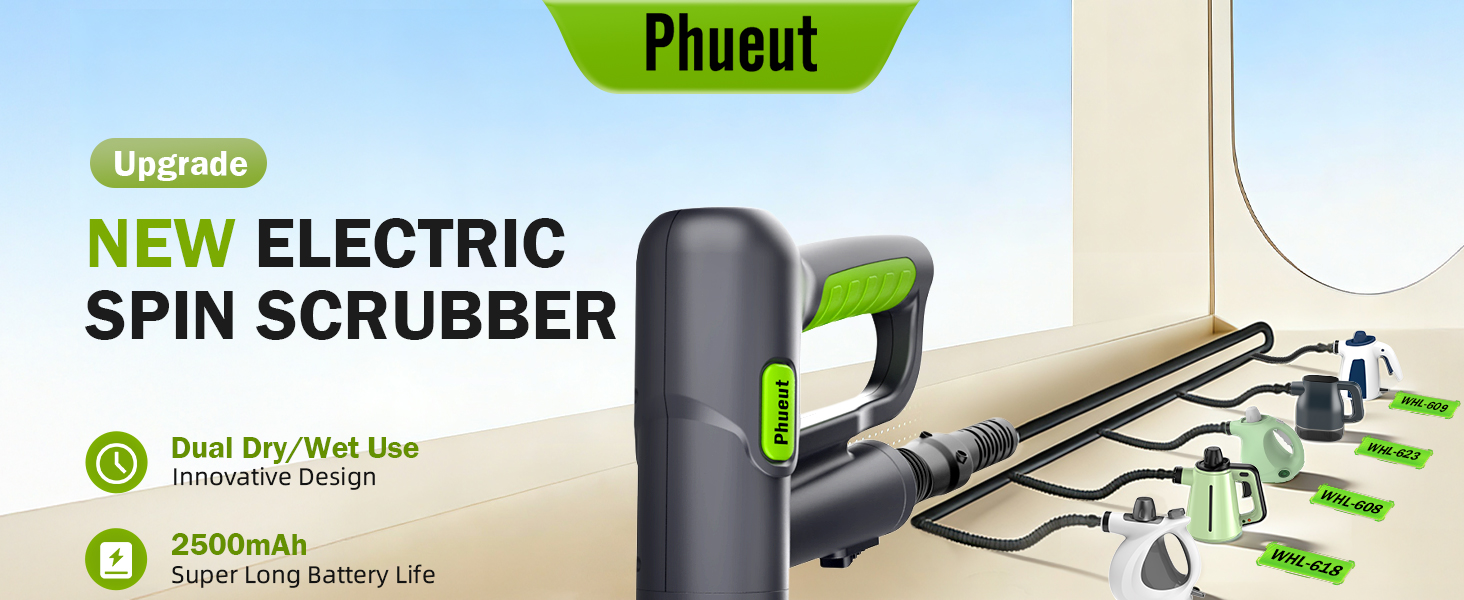 Phueut Upgrade Electric Spin Scrubber for Bathroom Cleaning - Dual Dry Wet Use 2500mAh