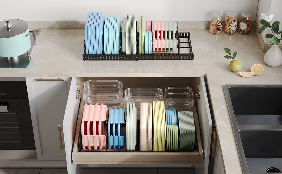 food container lid organizer holder pans pots dishes organizer rack