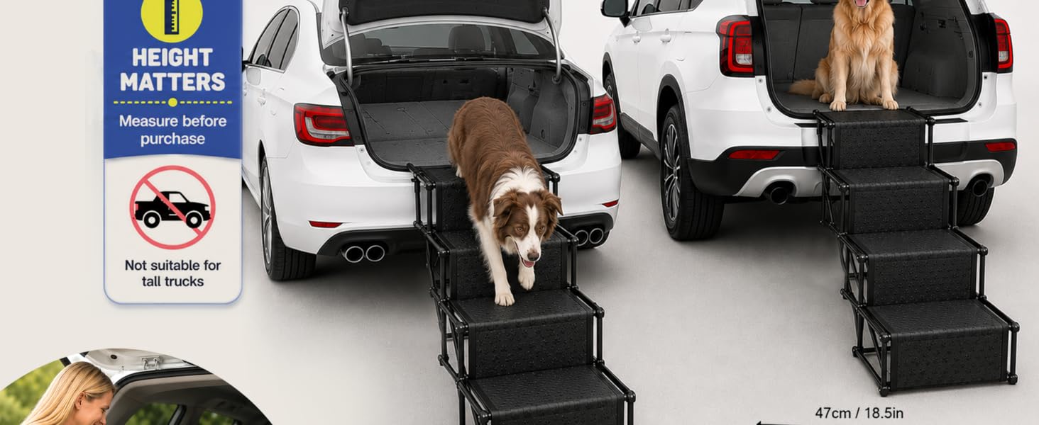 Race&amp;amp;Herd Dog Steps for Car Truck SUV, Foldable Dog Ramp for Car for Side Door &amp;amp; Side Entry