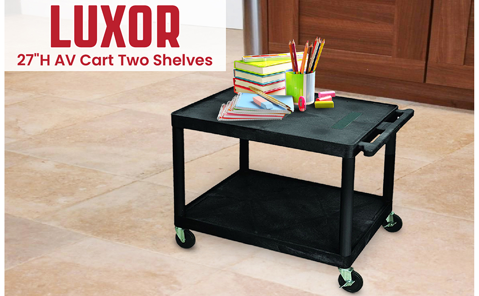LUXOR LE27-B Audio and Video Utility Cart, 2 Shelves, Black