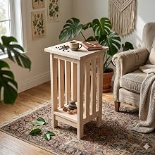 wood plant stand with coffee