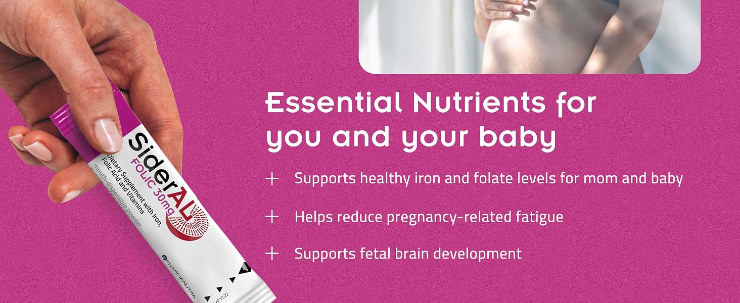 essential nutrients for mom &amp; baby, supports iron, folate, fetal brain development, reduce fatigue