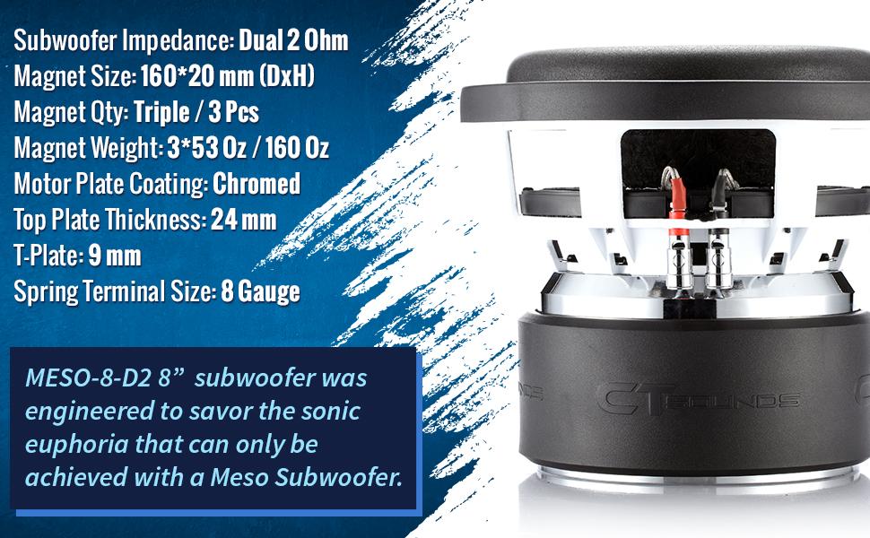 Meso 8 inch subwoofer ct sounds car 8 sub power loud bass dual 2 ohm D2