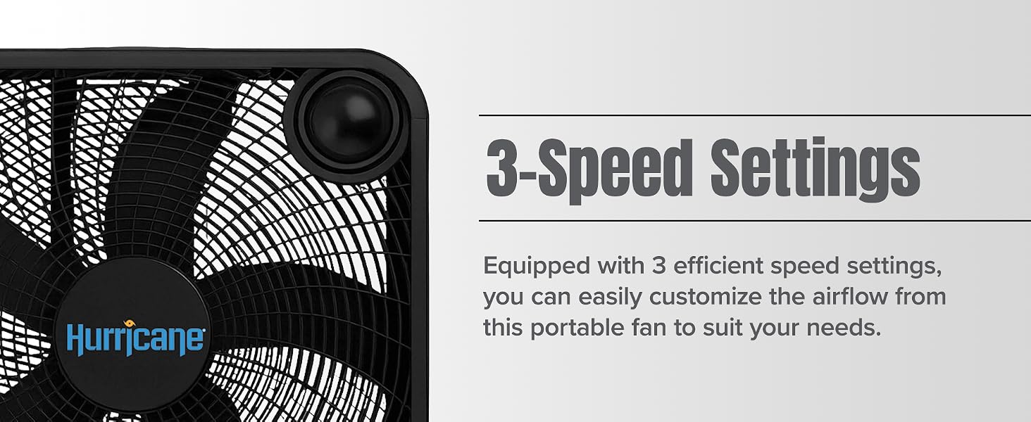Hurricane 20 Inch Classic Series Floor Box Fan with 3 Speed Settings, Black