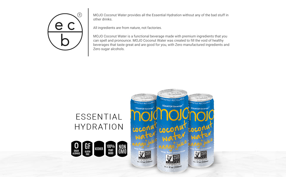 Vitamin B &amp; C Rich MOJO Drink, Sparkling Coconut Mango Water, 10.8 Oz, 12 Pack