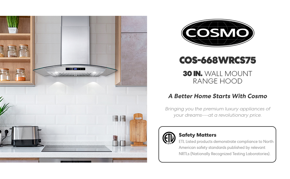 cosmo, cosmo range hood, range hood, 668wrcs75