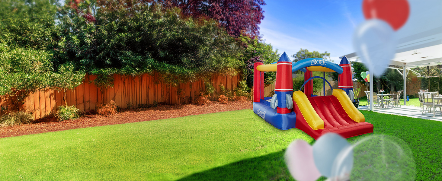 Rocket Bounce House with Blower, Inflatable Bouncer in Backyard, Blast Off Bounce House