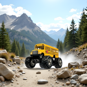 A rugged outdoor scene with rocks and dirt mounds, perfect for showcasing the product's off-road cap