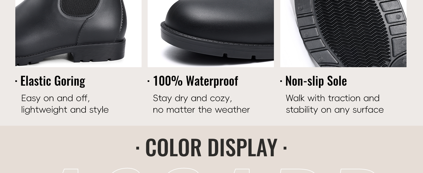Elastic Goring 100% Waterproof . Non-slip Sole