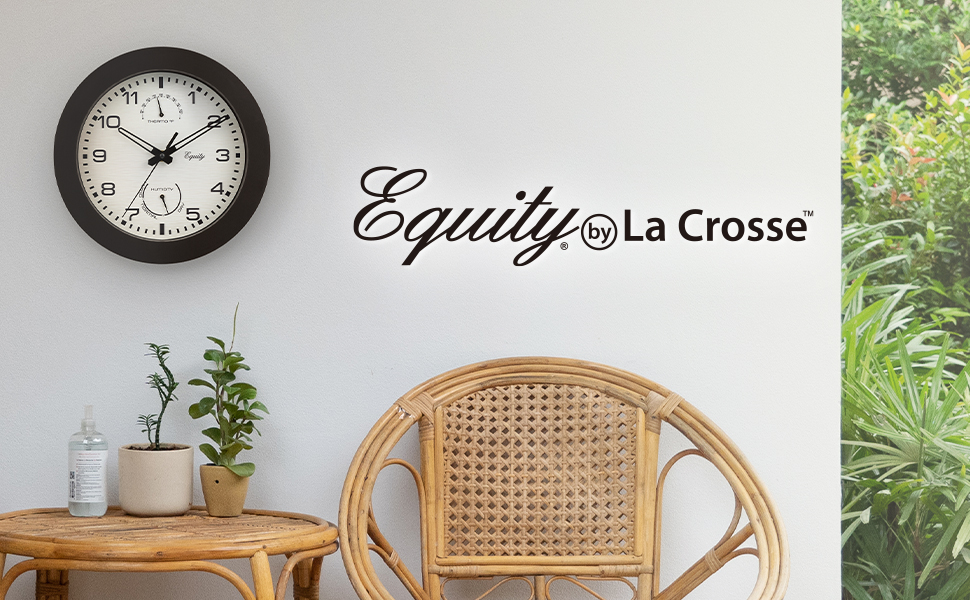 Equity, lacrosse, la crosse, 29005, outdoor, quartz, wall clock, temperature, humidity