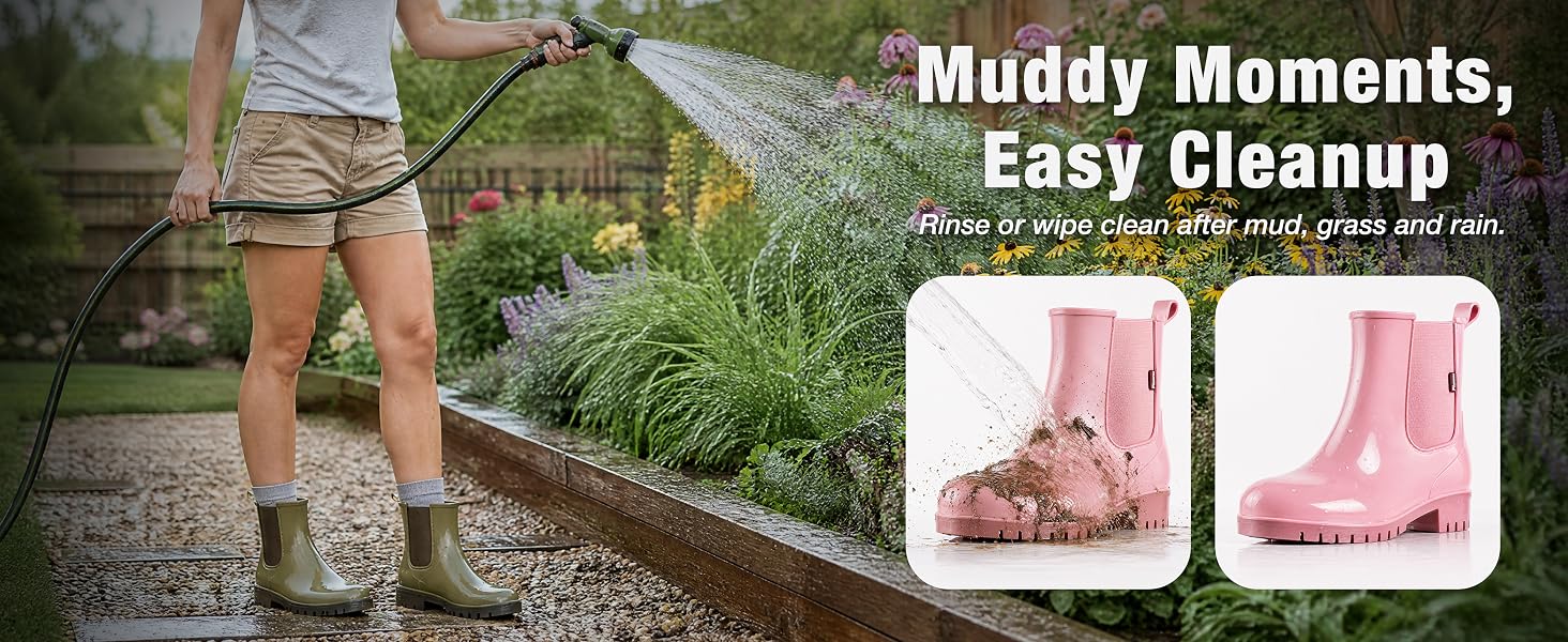 Muddy Moments, Easy Cleanup Rinse or wipe clean after mud, grass and rain.